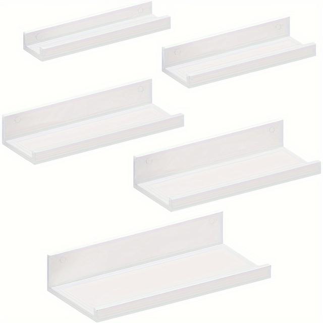 TEMU Lot de 5 étagères murales flottantes blanches, étagères pour cadres photo, panneaux muraux de différentes tailles, étagères pour salon, bureau, cuisine