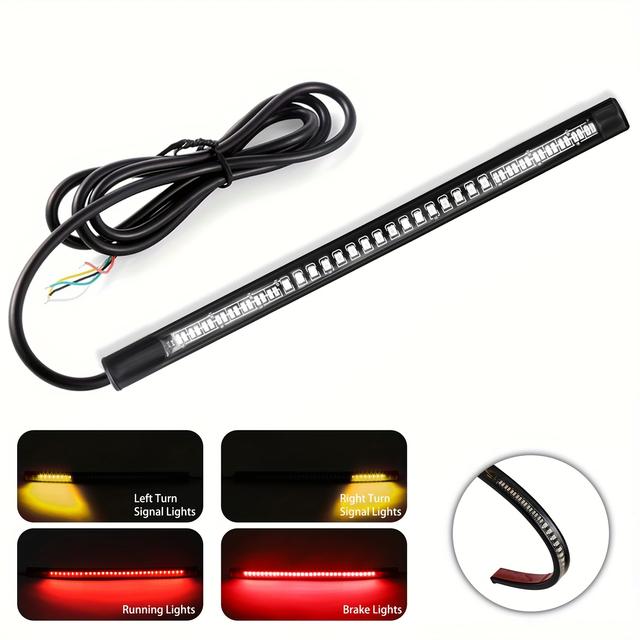 TEMU Univerzální 8" Flexibilní LED Pásek s Brzdovými, Stop a Směrovými Světly – Vše v Jednom pro Motocykly, Červená/Jantarová