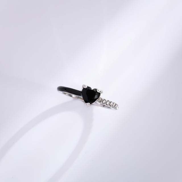 TEMU 1pc Ladies' Fashion Personalized Ring, Black Unisex Cut Heart Half Enamel Ring, Heart-shaped Ring, Ring Gift, Jewelry Birthday Gift For Women, Daughter, Wife, Friend