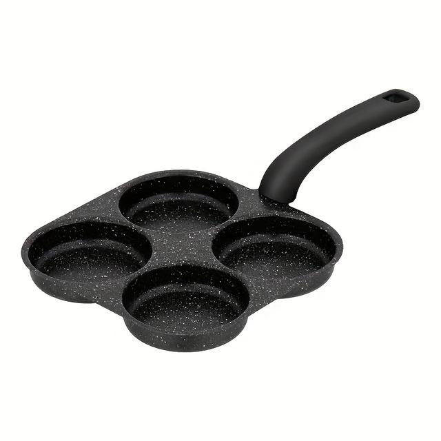 TEMU Premium Frying Pan Material, Four-slot Egg Dumpling Pot, Meat And Mold, Flat-bottomed Pan For Breakfast, Home-use Egg Frying