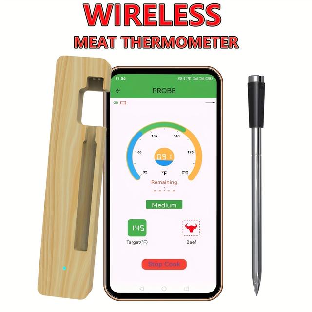 TEMU 1pc Smart Wireless Meat Thermometer With Wireless Connectivity, App Control For Grills, Ovens, And Cooking Appliances