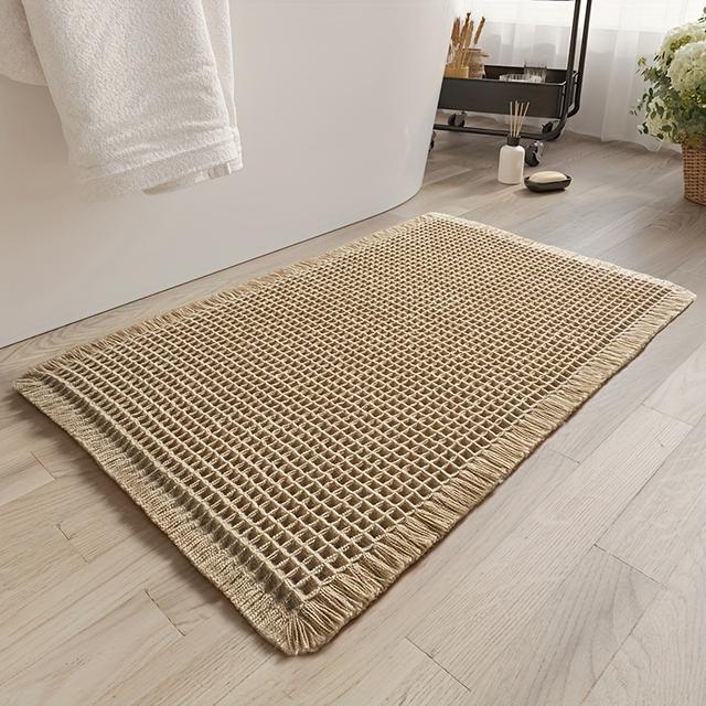 TEMU Un alfombra de baño suave con un diseño de tejido de , absorbente de agua y antideslizante, adecuada para baños domésticos, dormitorios, entradas, cocinas y aseos