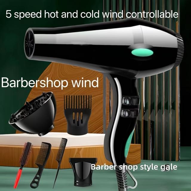 TEMU Electric Hair Dryer With Blue - Large Wind Technology, High Power Output, Includes Attachments For Styling And Salon Use, Hair Dryer For Quick