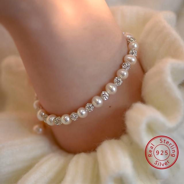 TEMU Elegant And Cute 925 Pound Silvery Bead Zirconia Bracelet - The Perfect Mother's Day Gift