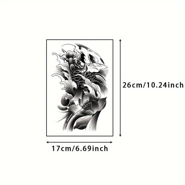 TEMU 1つの鯉の要素と5つのスタイルを含む6つの大きなハーブタトゥーステッカー、7-15日間持続、防水・耐摩耗性、リアルな効果、痛みを恐れ、タトゥーを入れたくない人に適しています