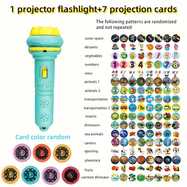 TEMU Educational Toys 56 Pattern Projector Children's Bedtime Fun Cognitive Toy Dinosaur Animal Ocean Multiple Numbers Fruit Number Alphabet Multiple Pattern Projection Flashlight Puzzle Toy