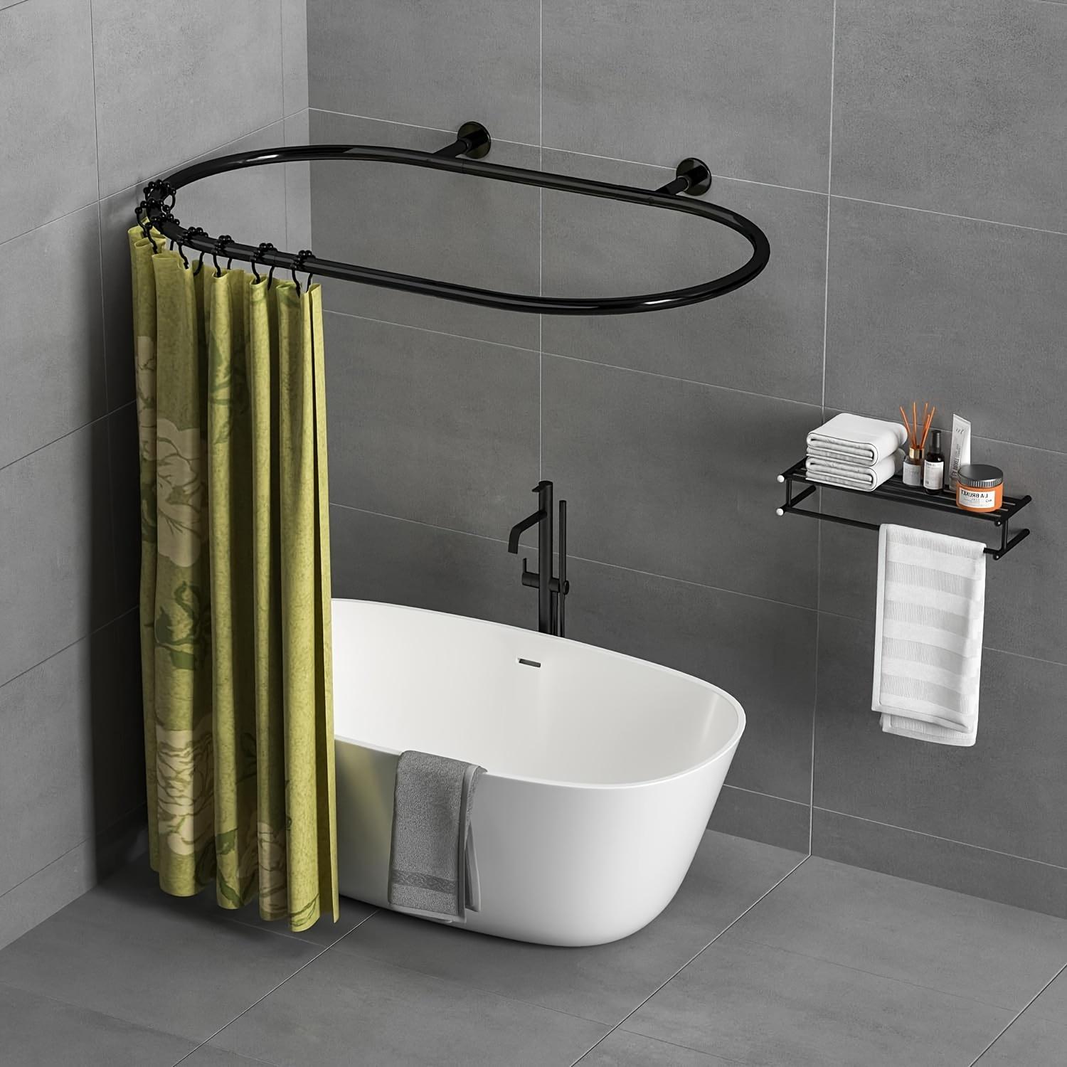 TEMU [elegant Style] Aluminum Alloy Oval Shower Curtain Rod For Freestanding And Clawfoot Tubs - Wall-mounted, Rustproof, 4.3" Diameter With 12 Hooks Included, For Modern Bathrooms