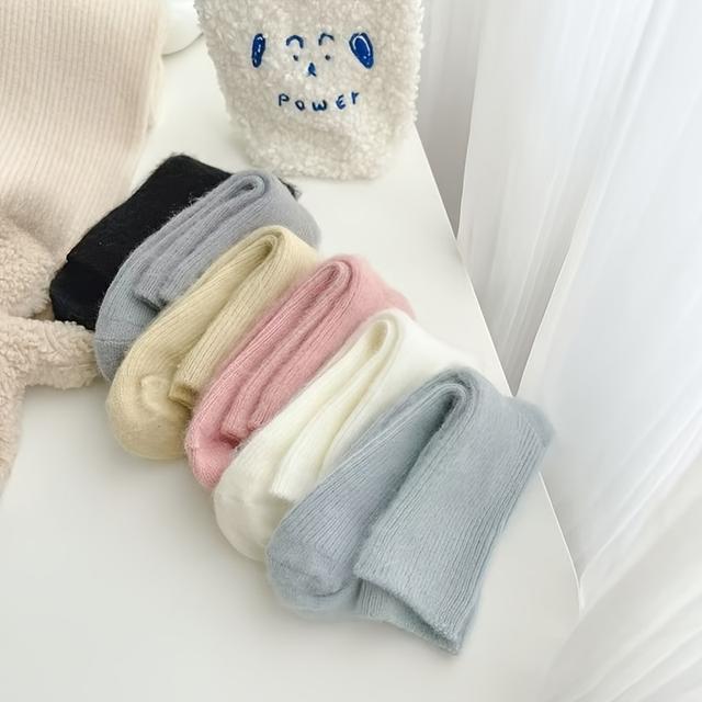 TEMU 5-Pack 's & 's Kaschmirsocken - Ganzjahres-Luxuswärme in Reinweiß/Beige - Weiche Kaschmir-Pyjamasocken, Wadenlang für Schwangerschaft, Wochenbett, Outdoor-Sport & - Nur Handwäsche