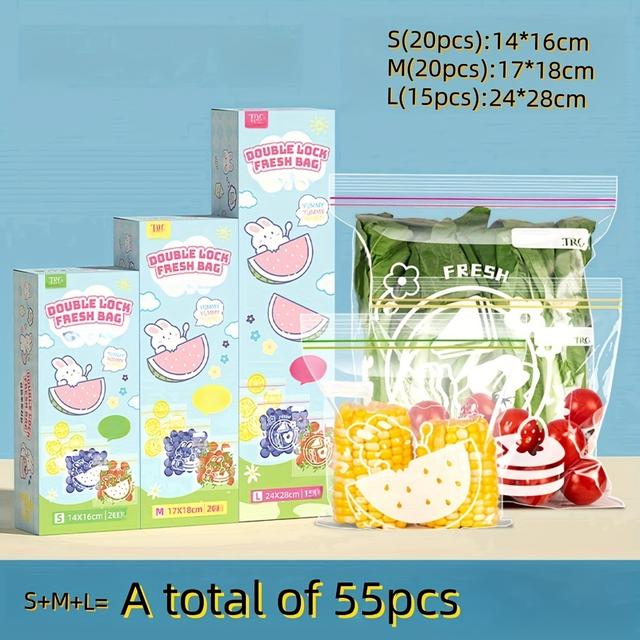 TEMU 15/20/55pcs Thickened Food Storage Bags For Home Use, Freezer-safe Fruit And Vegetable Organizer Bags, Kitchen Storage Bags