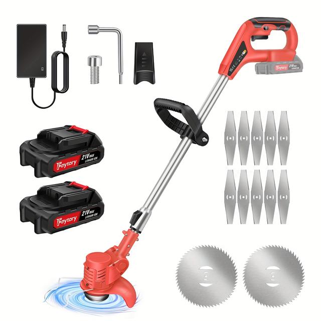 TEMU 21v Cordless Telescopic Strimmer - Lightweight Electric Grass Trimmer And Edger With 1500mah Battery, 10 Metal , Ideal For Lawn Care, Control, And Garden Maintenance