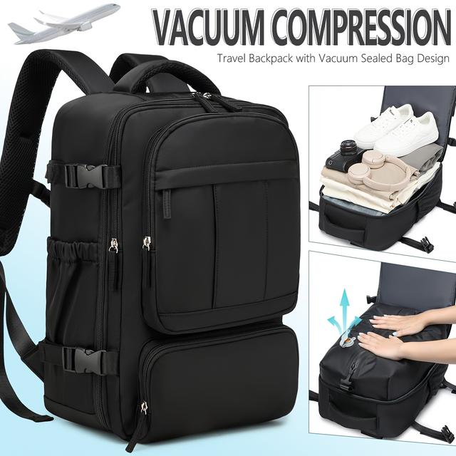 TEMU Vacuum Compression Travel Backpack With Air Pump Kit, Laptop Compartment & Multi-compartment Design - Large Capacity Durable Nylon Carry-on Luggage For Airplane, Suitcase, Backpack, Luggage