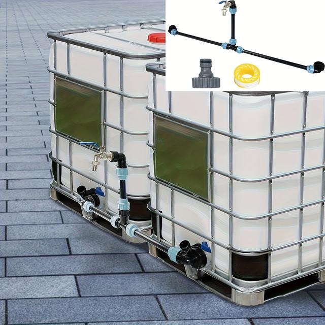 TEMU IBC Tank - Kettős Tartály Adapter Készlet Oldalról-Oldalra Vízkészlethez (3/4"-os Forgatható Csavarral Ellátott Kerti Csaptelep és Viharvíz Csatlakozó)