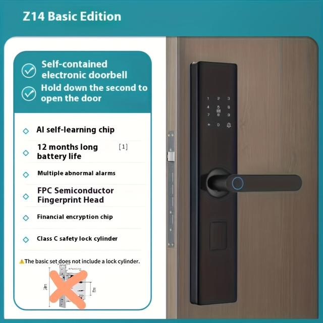 TEMU Semi-automatic Fingerprint Smart Door Lock With Keyless Entry, Biometric Fingerprint Scanner, Enabled, Heavy-duty Metal, Fit For Door Security System, Modern Keyless Lock For Residential Entrance