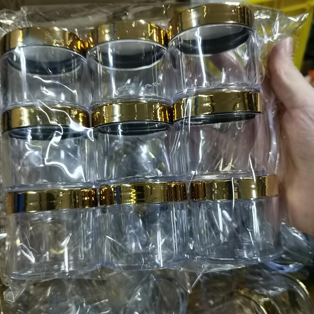 TEMU 9pcs Set 2oz Golden Acrylic Jars With - Transparent Cosmetic Containers For Nail Powder, Sequins & Rhinestones - Travel-friendly Makeup Pots
