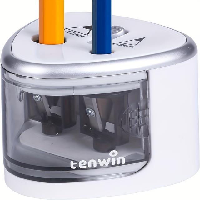 TEMU Dual-hole Semi-automatic Pencil Sharpening Machine With Coarse And Fine Holes, Featuring Sharp Blades And Battery-driven Operation (battery Not Included)