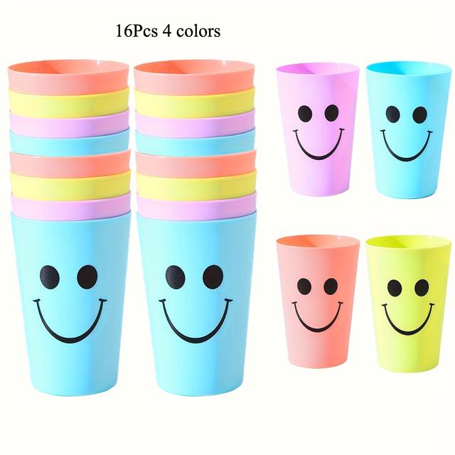 TEMU 8/16/10pcs, Reusable Colorful Smile Plastic Cups - 8.79 Oz Plastic Drinking Cups, Assorted Colors - Reusable Plastic Cup Set - Outdoor Party, Picnic, Camping, Travel, Kitchen Supplies