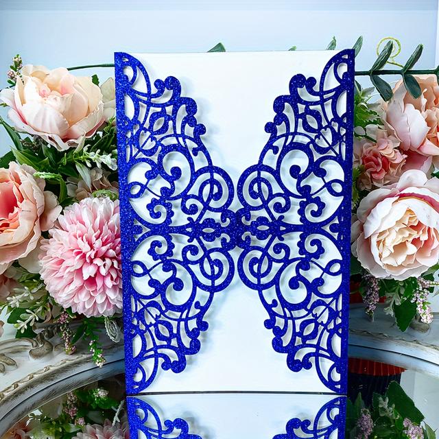 TEMU 10pcs Glitter Cut Paper Invitations, Greeting Cards For Wedding, Birthday, Baptism, Anniversary, Shower - No Inserts Or Envelopes Included