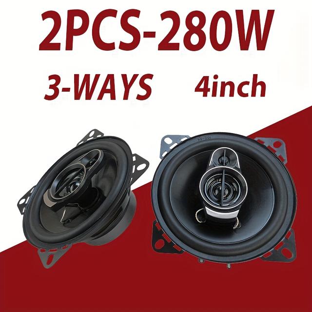 TEMU A Pair Of 4-inch (2 X ) Three-channel Car Hifi Coaxial Speakers, Door Audio Music Stereo Tweeters, Mid-low Frequency Full-range Speakers, Black, For Modified Vehicles