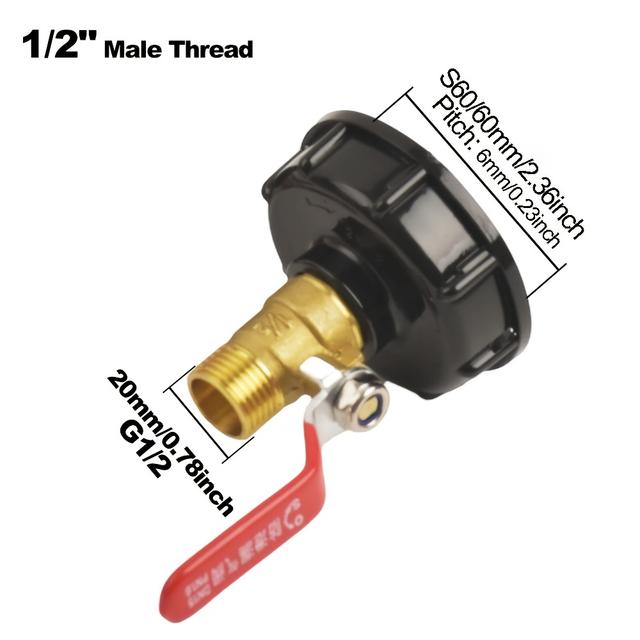 TEMU 1set Ibc Tank Adapter | S60 X 1/2 3/4 1 Inch Male Thread Connector Brass Valve Tank Fitting Outdoor Rainwater Collection Buckets Coupler