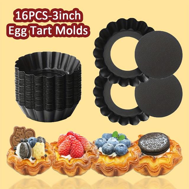 TEMU 16 Pezzi Stampi per Tartellette, 3" Mini Stampi per Tart con Rimovibile, Stampo per Cupcake, Muffin, Teglia da in Acciaio al Carbonio Riutilizzabile per Torte, , Cheesecake, Dessert