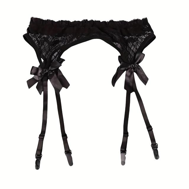 TEMU Elegant Lace Straps With Clips, Sexy Mesh Suspenders Suitable For Knee-high Stockings, Cute Solid Color Suspender Leg Rings With Bows.