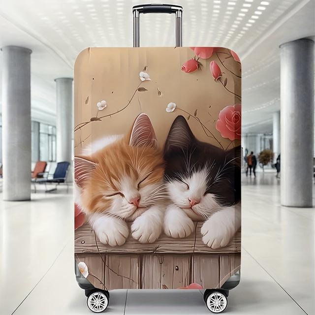 TEMU 고급 소재로 제작된 두 마리의 고양이와 꽃의 패턴이 있는 여행 가방 보호 커버입니다. 가볍고 실용적인 먼지 방지 커버로, 여행 가방을 깨끗하게 유지하는 필수 여행 액세서리이며 모든 여행자에게 적합합니다.