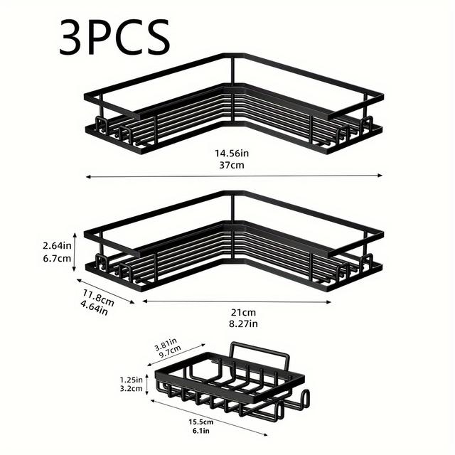 TEMU 3 piezas, 2 piezas, de baño adhesiva de , estante de baño, jabonera, sin necesidad de perforar agujeros para montaje en pared.
