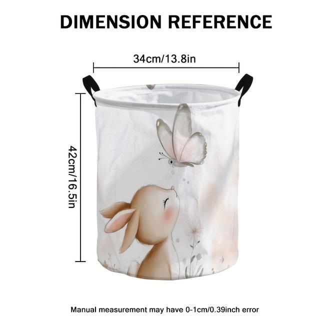 TEMU Cesto de lavandería 2D con diseño de conejito, y flores – un contenedor redondo plegable de poliéster, perfecto para guardar ropa y artículos de baño