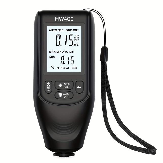 TEMU Точний вимірювач товщини покриття HW400 для автомобільних фарб, підходить як для металевих, так і для неметалевих покриттів, діапазон 0-2000Um, використовує Fe & Nfe щупи