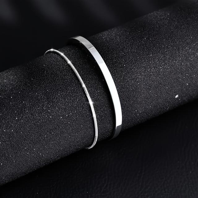 TEMU 2pcs Men's Fashion Jewelry Set - Stainless Steel Stackable Bracelets, Jewelry Accessories For Occasions