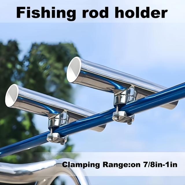 TEMU Set Of 2, Boat Fishing Rod Holders In Tournament Style, Made Of Steel, Designed To Clamp Rails Measuring 7/8" To 1", Featuring -degree Adjustable Design