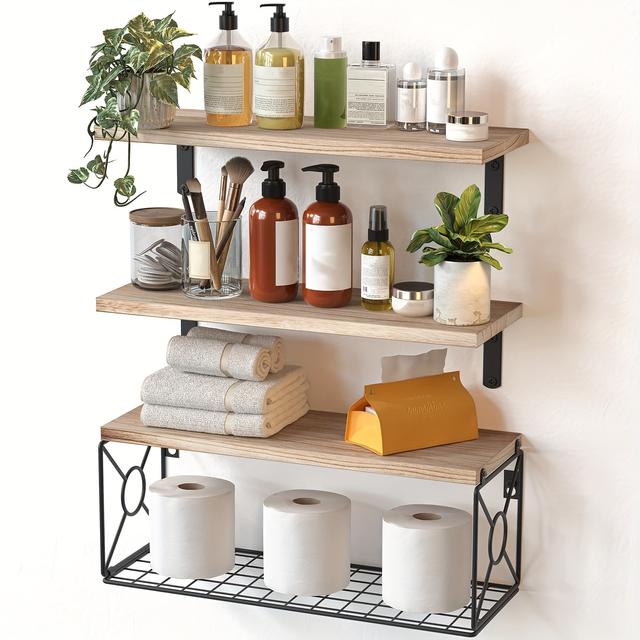 TEMU Bathroom Shelves Over Toilet With Storage Basket, Christmas Gift, Floating Shelves Wall Shelves For & Wall Decor, Bathroom/kitchen/living Room Shelves