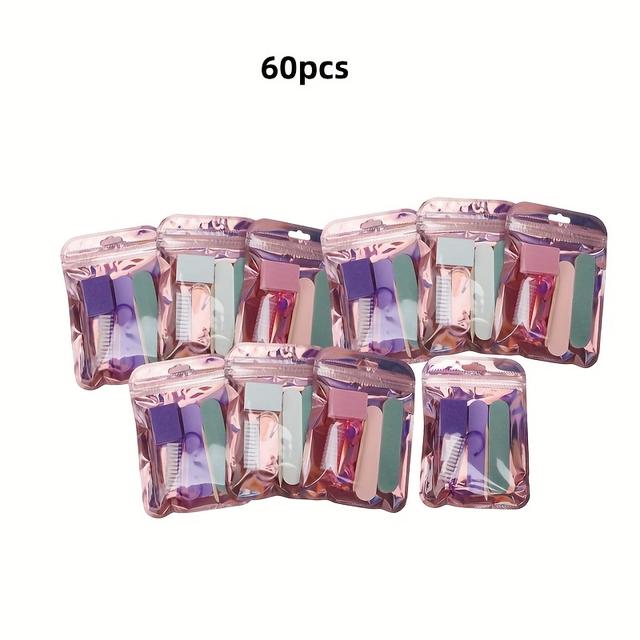 TEMU A Set Of 60pcs In 10 Bags, Including Nail Wear Tools, Wooden Files, Polishing Strips, Wooden Sticks, Horn Brushes, And Sponge Blocks (random Colors).