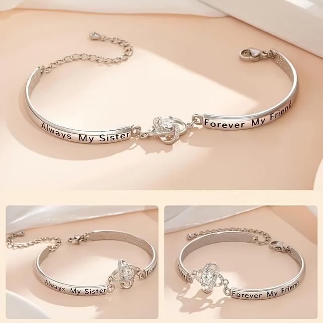 TEMU Elegant 925 Sterling Silvery Bracelet With Sparkling Moissanite Charm - Perfect Gift For Sister, Mom On Christmas, Thanksgiving, Valentine's & Day | Boho-chic Style, Wear