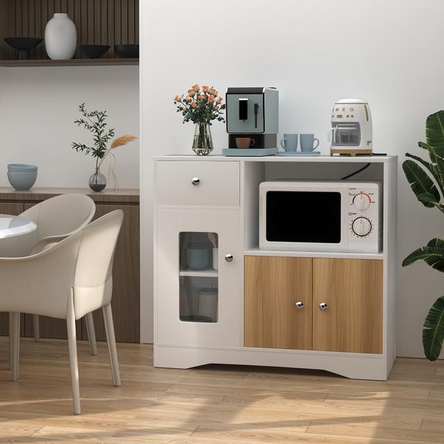 TEMU A Kitchen Cupboard Featuring A Microwave Shelf, 1 Drawer, And , Measuring 40x80x83cm, Suitable For The Living Room, Kitchen, Or Dining Area