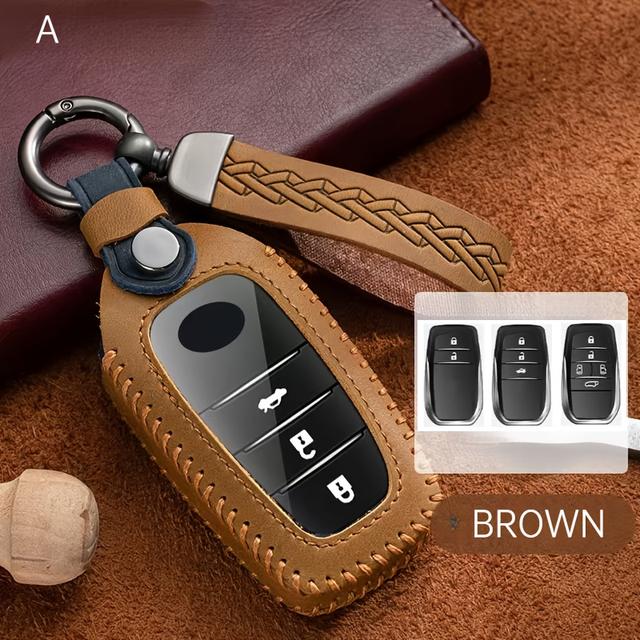 TEMU Premium Pu Leather Car Key Case With Keychain - Durable Drop Protection | For Camry, Rav4, Highlander, Avalon, C-hr, Prius, Corolla Gt86, , Land Cruiser, | Key Accessory