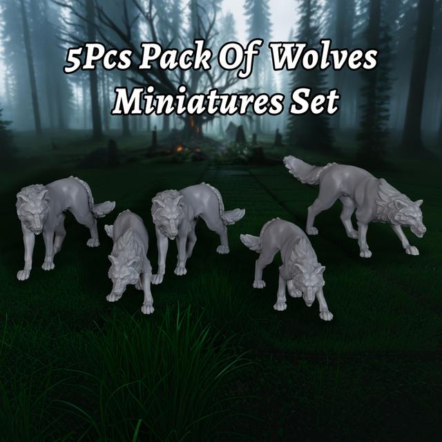 TEMU 5pcs Rpg Wolves Miniatures Set – Detailed Wolf Pack For Tabletop Role-playing Games (), Tabletop Rpgs & Terrain Scenery – Unpainted Resin Animal Models