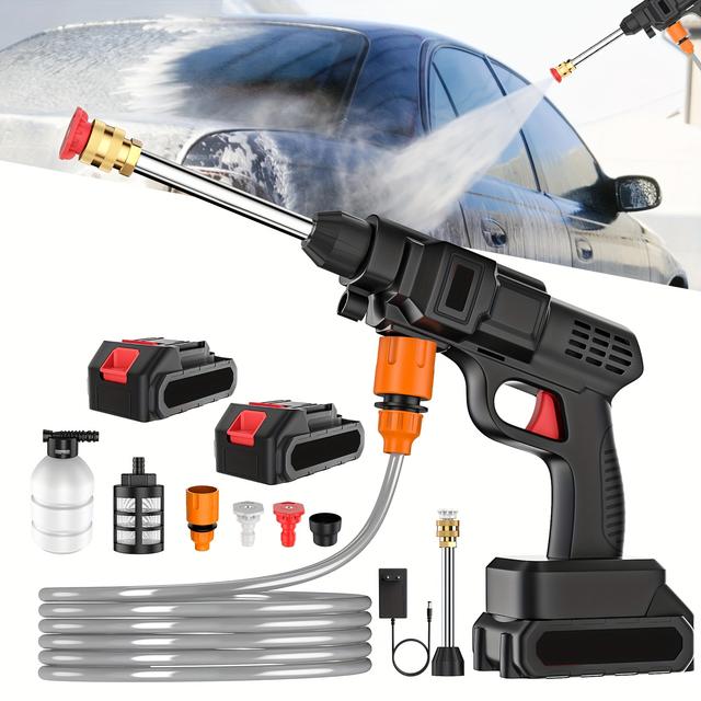 TEMU Cordless Pressure Washer, Portable Power Washer, For Cars, Fences, Floor Cleaning, Garden Watering, Black, With 2 Battery