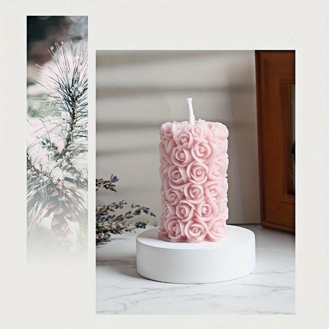 TEMU شمعة عمودية وردية مصنوعة يدويًا بتصميم منحوت، حامل شمعة خالي من العطور، هدية شمعة عيد ميلاد، ديكور منزلي، مستلزمات العطلات
