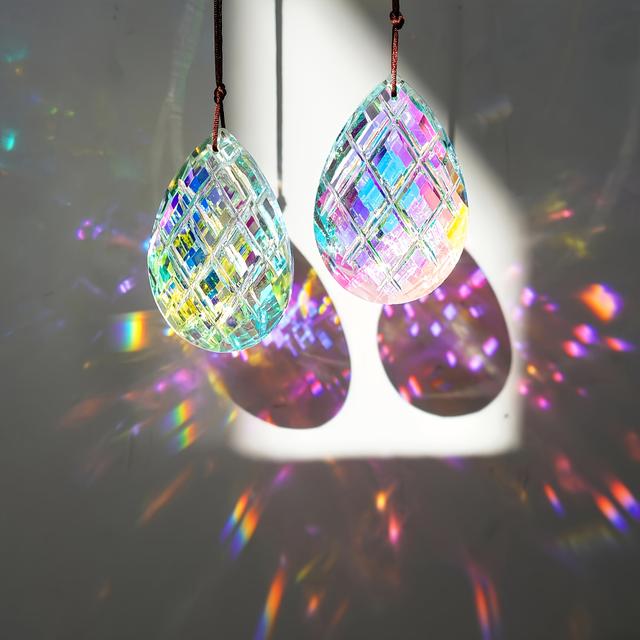 TEMU 2pcs Of Catchers, 3-inch Grid Ab Colored Glass Prisms For Window Decoration, Garden Hanging, Outdoor Festival Sculptures, And Christmas Ornaments