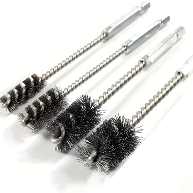 TEMU 4pcs Stainless Steel Wire Brush Bore Brush For Drill, Wire Bore Brush Drill, Stainless Steel Bore Cleaning Brush Set