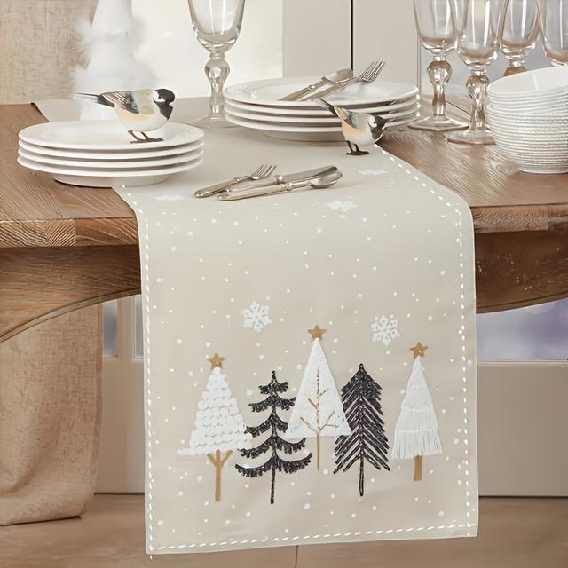 TEMU 1pc Festive Snowman Christmas Table Runner | Dust-resistant, Easy-to-clean Polyester, Suitable For Indoor And Outdoor Holiday Gatherings