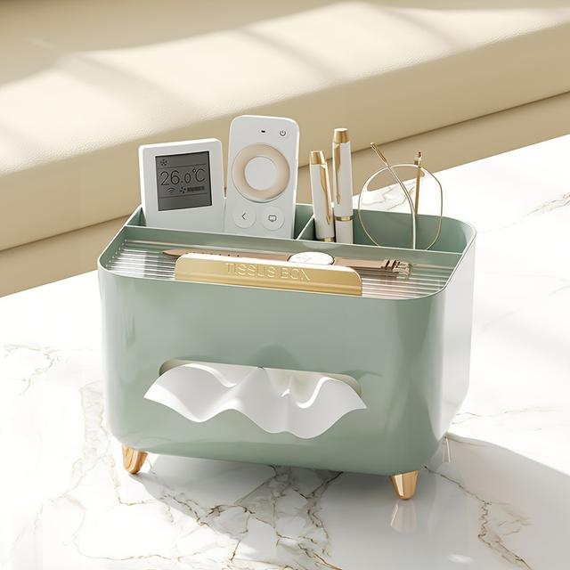 TEMU 1pc, Multifunctional Desk Organizer, Tissue Box, Remote Control And Miscellaneous Storage Box, Plastic Desktop Tissue Holder