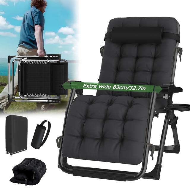 TEMU Wide 0 Gravity Chair, 83 Centimeters Wide, Foldable Outdoor Patio Lounge Chair, With Removable Seat Cushion And Headrest, Suitable For Indoor And Outdoor Use.
