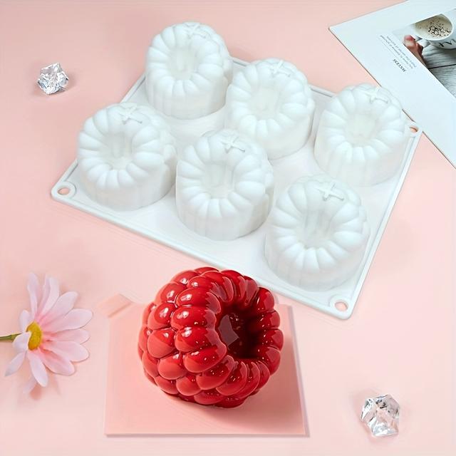 TEMU 6-cavity Large 3d Raspberry Cake Silicone Mold, Suitable For Making Mousse Cake Molds, Raspberry Cream, Chocolate Dessert Pudding, And Diy Creative Raspberry Aromatherapy Candle Molds