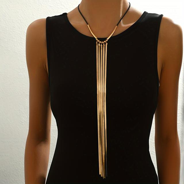 TEMU 1 ks Nový kreativní náhrdelník ve tvaru Y Podzim Retro Individuální Snadný plochý hadí řetízek s třásněmi Voskový Dlouhý styl Řetízek na svetr Denní univerzální šperk