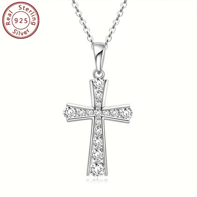 TEMU A 3.8g Silver Pendant Necklace Made Of 925 Silver, Featuring A Round Synthetic Zirconia Stone. The Necklace Length Is 45+5cm, Designed For Women.