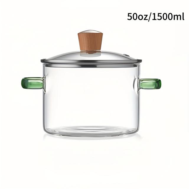 TEMU 50oz/1.5l Capacity Suitable For 1 Person, Green Glass Pot For Stovetop Cooking, Heat-resistant Transparent Stew Pot With Anti-scald Handle And Lid. Suitable For Hot Pot, Soup, Milk, And Tea