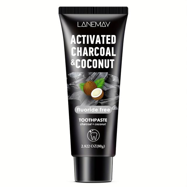 TEMU معجون أسنان لانيماي بالفحم وجوز الهند - تنظيف عميق، تبييض الأسنان، تبييض طبيعي، تنعيم النفس، 2.82 أونصة