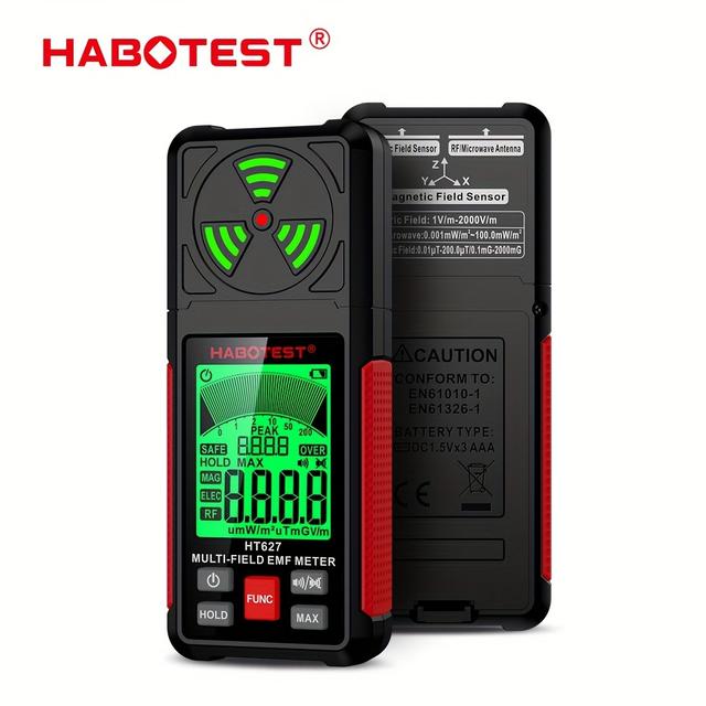 TEMU HABOTEST HT627 3-in-1 EMF-Messgerät EMF-Detektor mit für EF/MF/RF-Felder, Tragbarer Elektromagnetfeldtester für Zuhause, Büro, Jagd, Niedrig-/Hochfrequenz-Strahlungsmessung (-)